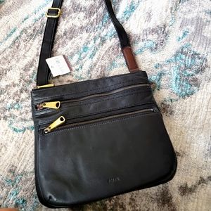 NWT- Fossil black leather crossbody bag
